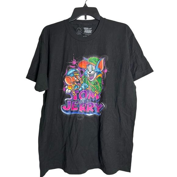 TOM & JERRY Graphic Tee NEW Black SS Cotton Size M (7/9) - Picture 2 of 4